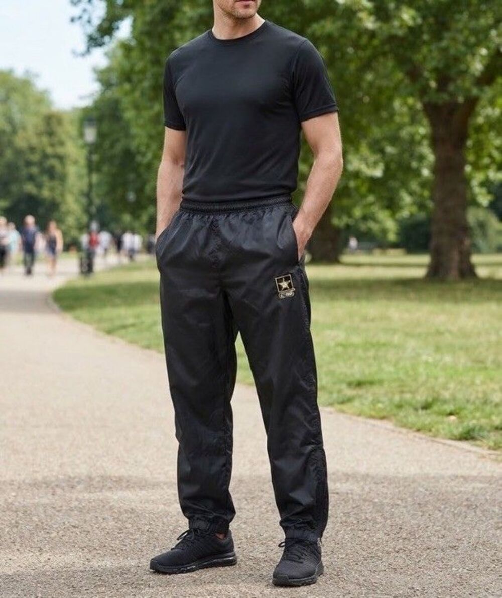 US Army Military PT Running Pants Skilcraft Black Nylon Ankle Zip Medium 36 X31